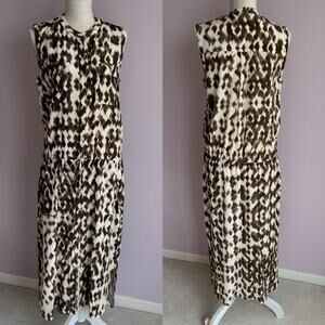 Vince 100% Silk Dress Green & White Patterned